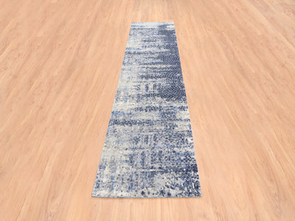 Modern / Contemporary hand-knotted wool/silk runner in Blue, 2'5" x 10' — SKU O062262 (view 2)