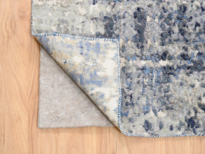 Modern / Contemporary hand-knotted wool/silk runner in Blue, 2'5" x 10' — SKU O062262 (view 3)