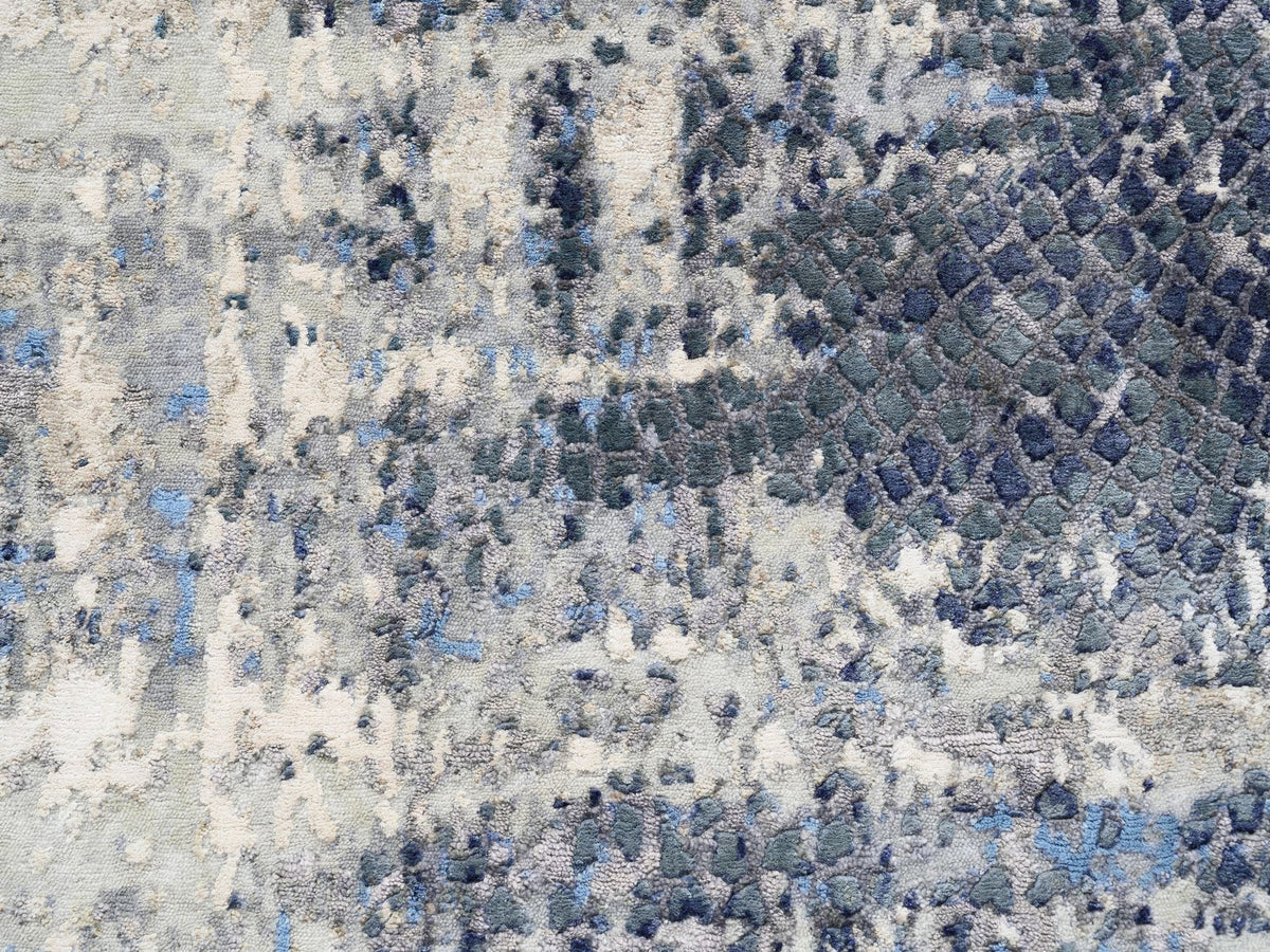 Modern / Contemporary hand-knotted wool/silk runner in Blue, 2'5" x 10' — SKU O062262 (view 5)