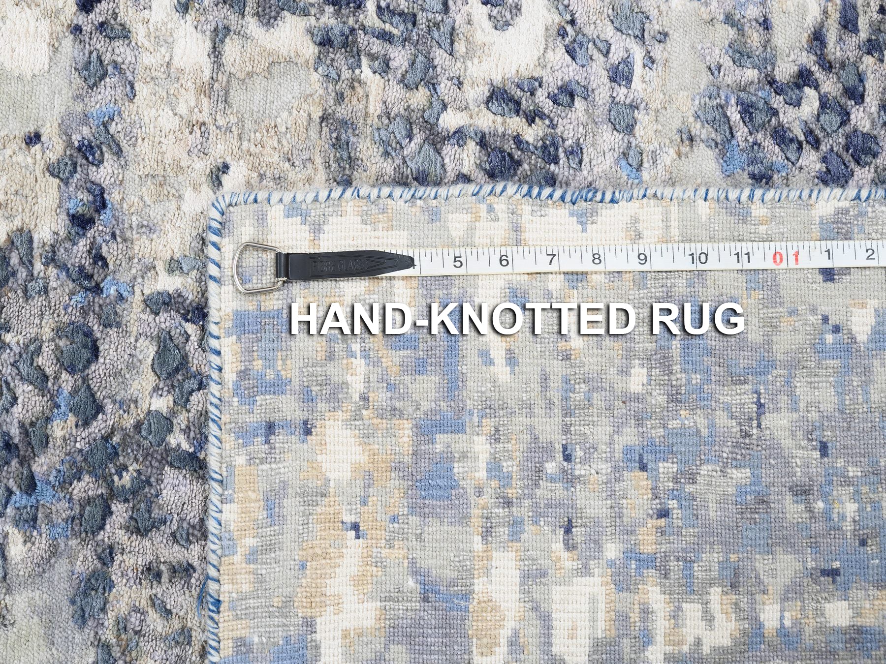 Modern / Contemporary hand-knotted wool/silk runner in Blue, 2'5" x 10' — SKU O062262 (view 8)