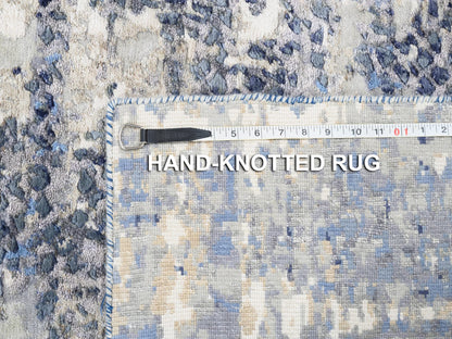 Modern / Contemporary hand-knotted wool/silk runner in Blue, 2'5" x 10' — SKU O062262 (view 8)