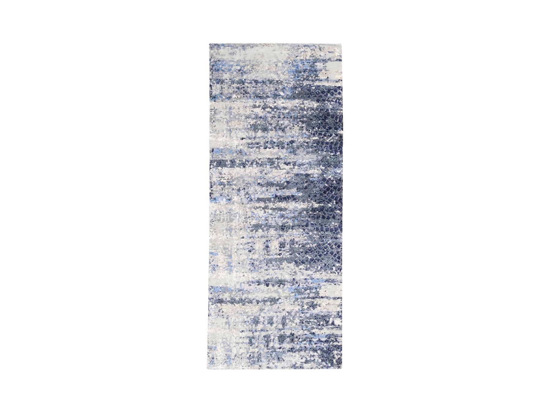Blue 2'5" x 6'1" Modern / Contemporary Hand knotted Wool/Silk Rug - Sku: O062263