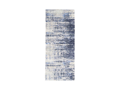 Modern / Contemporary hand-knotted wool/silk runner in Blue, 2'5" x 6'1" — SKU O062263