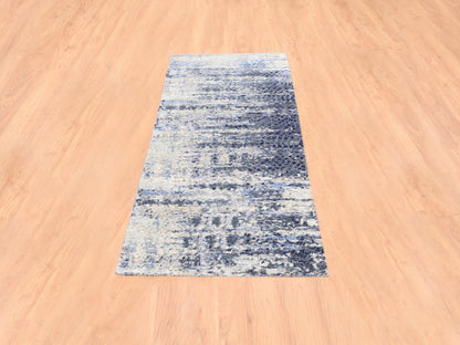 Modern / Contemporary hand-knotted wool/silk runner in Blue, 2'5" x 6'1" — SKU O062263 (view 2)