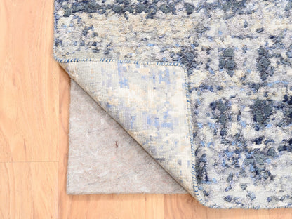 Modern / Contemporary hand-knotted wool/silk runner in Blue, 2'5" x 6'1" — SKU O062263 (view 3)