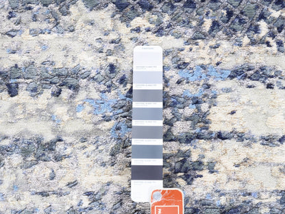 Modern / Contemporary hand-knotted wool/silk runner in Blue, 2'5" x 6'1" — SKU O062263 (view 4)