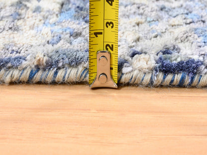 Modern / Contemporary hand-knotted wool/silk runner in Blue, 2'5" x 6'1" — SKU O062263 (view 7)