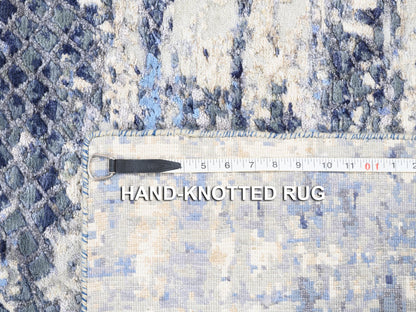 Modern / Contemporary hand-knotted wool/silk runner in Blue, 2'5" x 6'1" — SKU O062263 (view 8)
