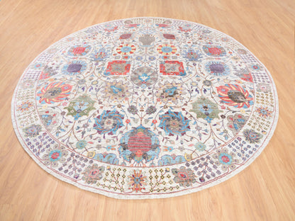 Ivory 10'1" x 10'0" Transitional Hand knotted Wool/Silk Rug - Sku: O062272