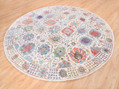 Ivory 10'1" x 10'0" Transitional Hand knotted Wool/Silk Rug - Sku: O062272