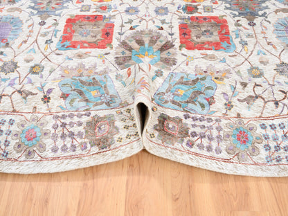 Ivory 10'1" x 10'0" Transitional Hand knotted Wool/Silk Rug - Sku: O062272