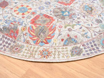 Ivory 10'1" x 10'0" Transitional Hand knotted Wool/Silk Rug - Sku: O062272