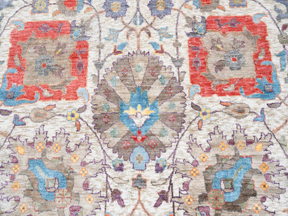 Ivory 10'1" x 10'0" Transitional Hand knotted Wool/Silk Rug - Sku: O062272