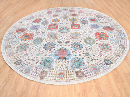 Tabriz Transitional hand-knotted wool/silk rug in Ivory, 12'2" x 12'2" — SKU O062274 (view 2)