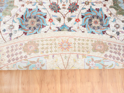 Ivory 12'2" x 12'2" Transitional Hand knotted Wool/Silk Rug - Sku: O062274