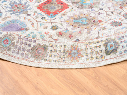 Ivory 12'2" x 12'2" Transitional Hand knotted Wool/Silk Rug - Sku: O062274