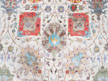 Ivory 12'2" x 12'2" Transitional Hand knotted Wool/Silk Rug - Sku: O062274