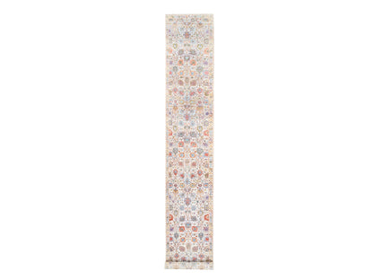Ivory 2'6" x 16'1" Transitional Hand knotted Wool/Silk Rug - Sku: O062288