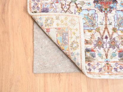 Ivory 2'6" x 16'1" Transitional Hand knotted Wool/Silk Rug - Sku: O062288