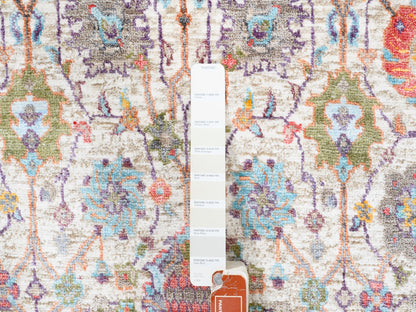 Ivory 2'6" x 16'1" Transitional Hand knotted Wool/Silk Rug - Sku: O062288