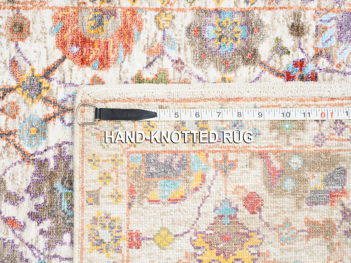 Tabriz Transitional hand-knotted wool/silk runner in Ivory, 2'6" x 16'1" — SKU O062288 (view 8)