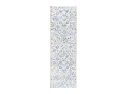 Ivory 2'6" x 8'2" Transitional Hand knotted Wool/Silk Rug - Sku: O062289