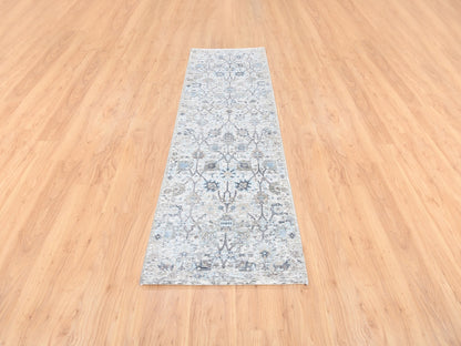 Ivory 2'6" x 8'2" Transitional Hand knotted Wool/Silk Rug - Sku: O062289