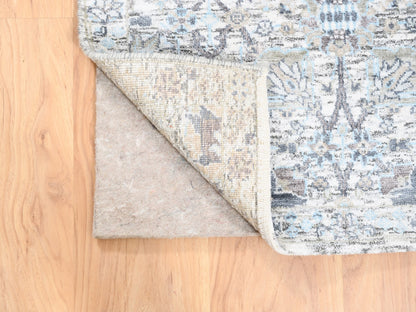 Ivory 2'6" x 8'2" Transitional Hand knotted Wool/Silk Rug - Sku: O062289