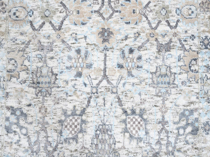 Ivory 2'6" x 8'2" Transitional Hand knotted Wool/Silk Rug - Sku: O062289