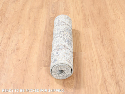 Ivory 2'6" x 8'2" Transitional Hand knotted Wool/Silk Rug - Sku: O062289