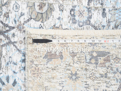 Ivory 2'6" x 8'2" Transitional Hand knotted Wool/Silk Rug - Sku: O062289