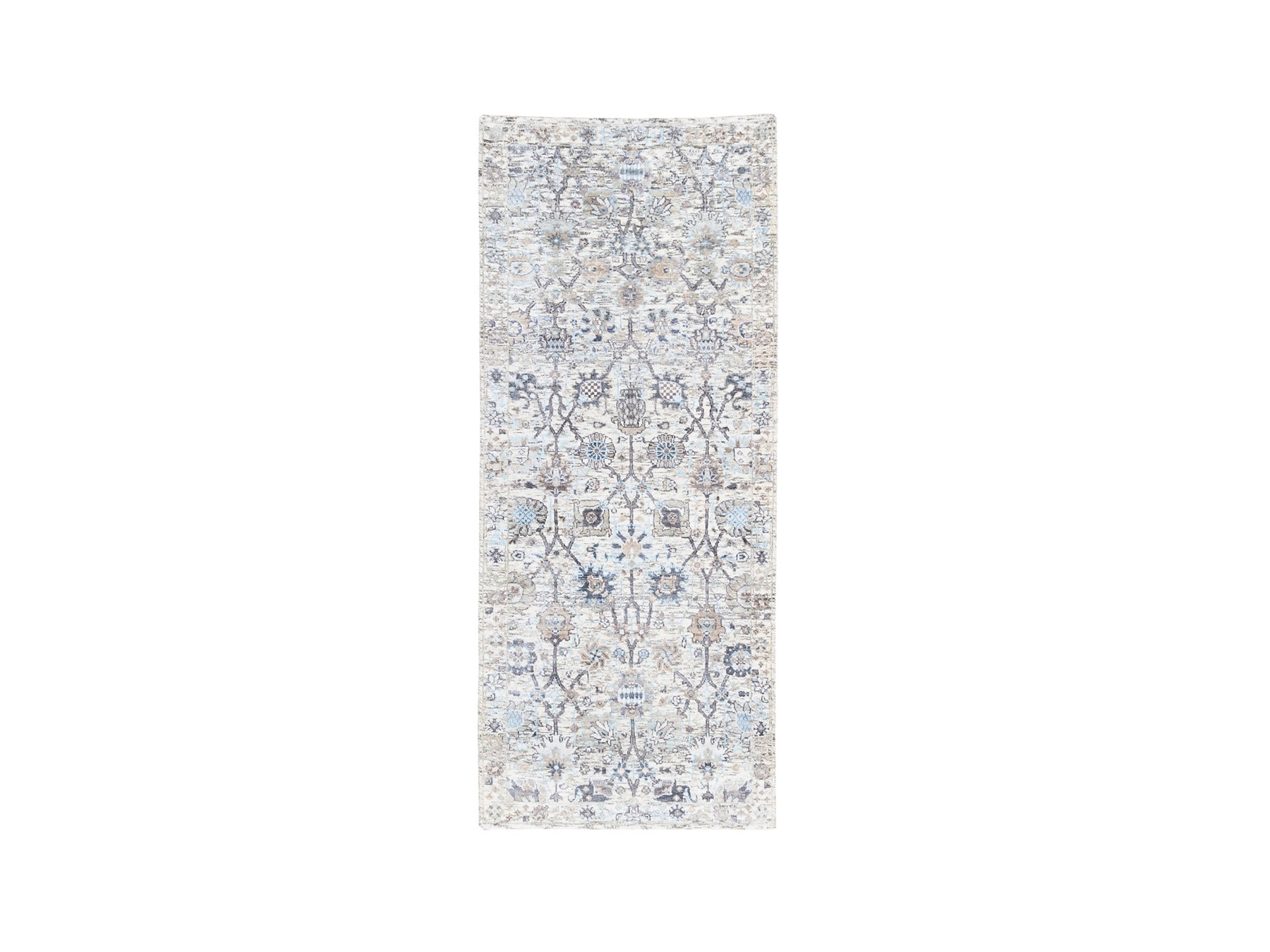 Ivory 2'5" x 6'2" Transitional Hand knotted Wool/Silk Rug - Sku: O062291