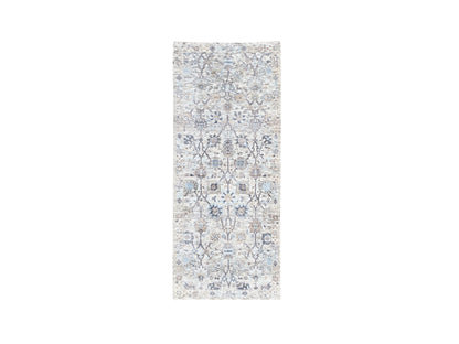 Ivory 2'5" x 6'2" Transitional Hand knotted Wool/Silk Rug - Sku: O062291