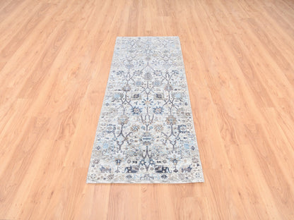 Ivory 2'5" x 6'2" Transitional Hand knotted Wool/Silk Rug - Sku: O062291