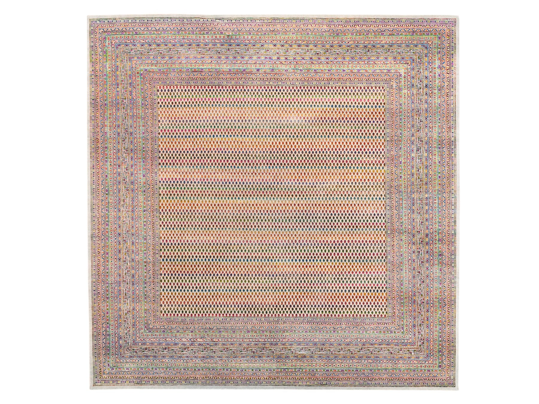 Sarouk Modern / Contemporary hand-knotted wool/sari silk rug in Beige, 13'10" x 14' — SKU O062305