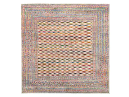 Sarouk Modern / Contemporary hand-knotted wool/sari silk rug in Beige, 13'10" x 14' — SKU O062305