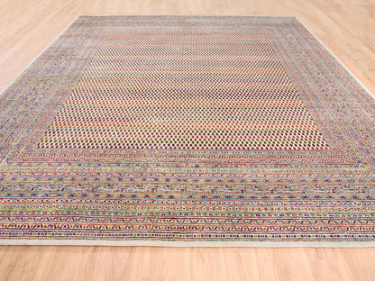 Sarouk Modern / Contemporary hand-knotted wool/sari silk rug in Beige, 13'10" x 14' — SKU O062305 (view 2)