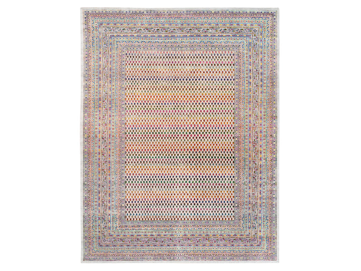 Sarouk Modern / Contemporary hand-knotted wool/sari silk rug in Beige & Ivory, 8'10" x 12' — SKU O062307