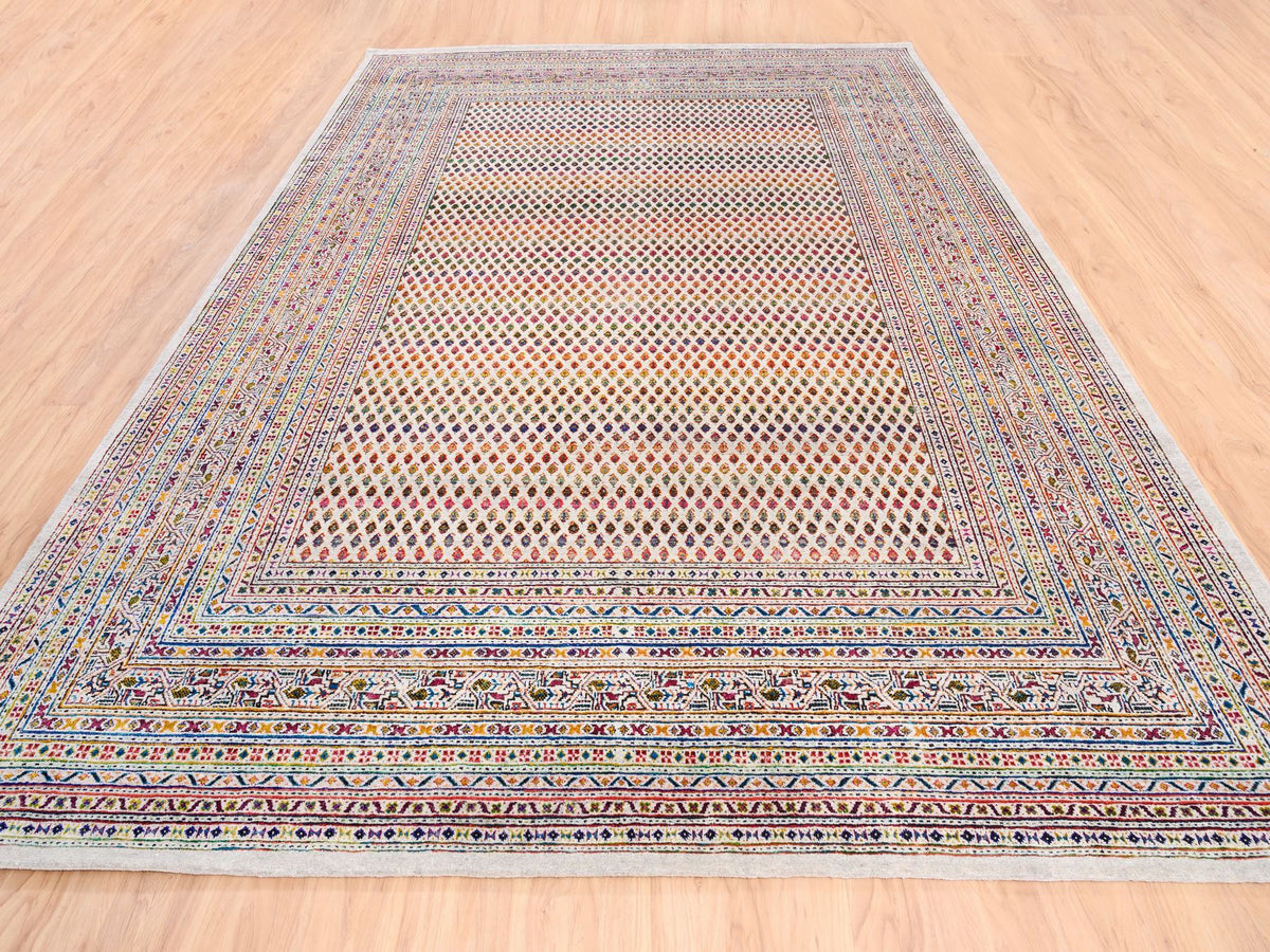 Sarouk Modern / Contemporary hand-knotted wool/sari silk rug in Beige & Ivory, 8'10" x 12' — SKU O062307 (view 2)