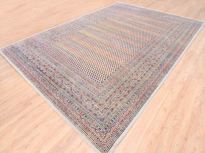 Sarouk Modern / Contemporary hand-knotted wool/sari silk rug in Beige, 9'10" x 14' — SKU O062309 (view 3)