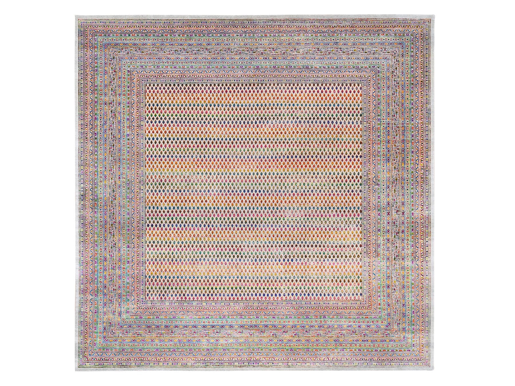 Sarouk Modern / Contemporary hand-knotted wool/sari silk rug in Beige, 11'10" x 12' — SKU O062311