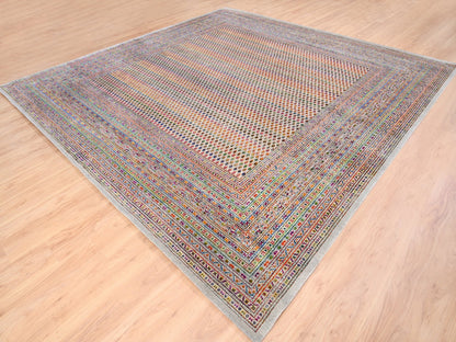 Sarouk Modern / Contemporary hand-knotted wool/sari silk rug in Beige, 11'10" x 12' — SKU O062311 (view 3)