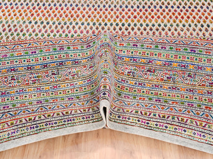 Sarouk Modern / Contemporary hand-knotted wool/sari silk rug in Beige, 11'10" x 12' — SKU O062311 (view 5)
