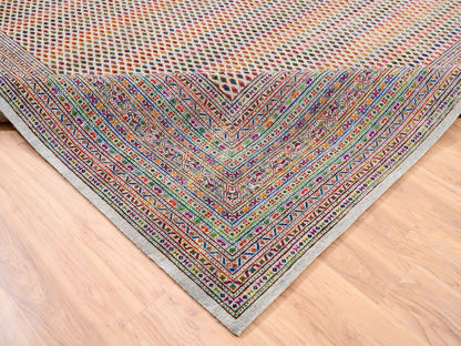 Sarouk Modern / Contemporary hand-knotted wool/sari silk rug in Beige, 11'10" x 12' — SKU O062311 (view 6)