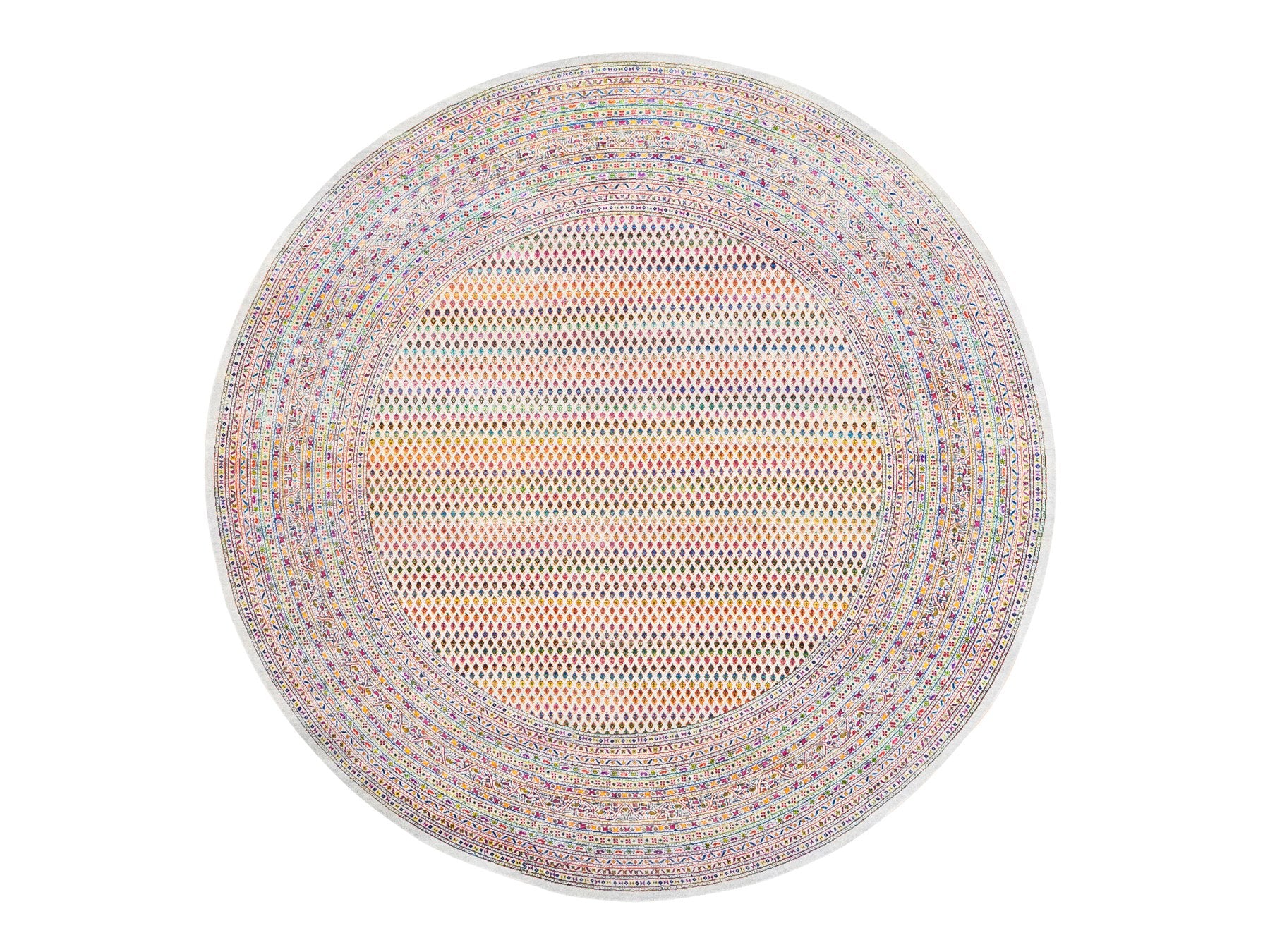 Sarouk Modern / Contemporary hand-knotted wool/silk rug in Beige, 12' x 12' — SKU O062321