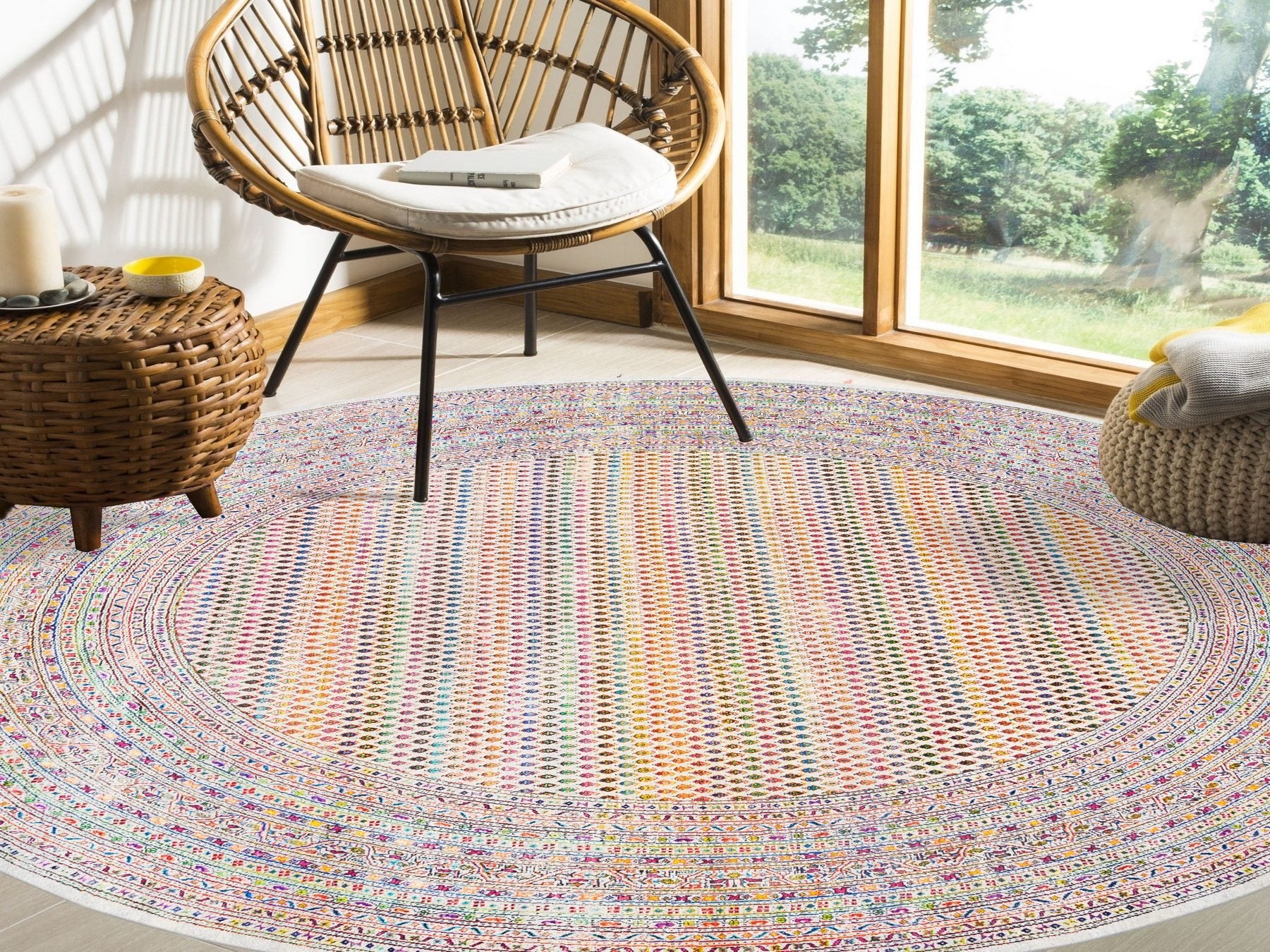 Sarouk Modern / Contemporary hand-knotted wool/silk rug in Beige, 12' x 12' — SKU O062321 (view 2)