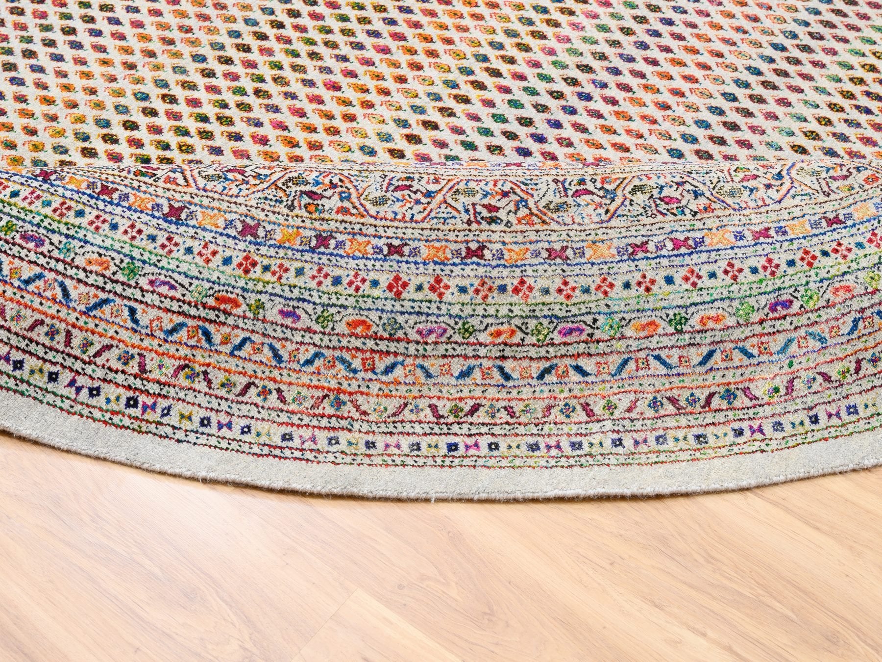 Sarouk Modern / Contemporary hand-knotted wool/silk rug in Beige, 12' x 12' — SKU O062321 (view 7)