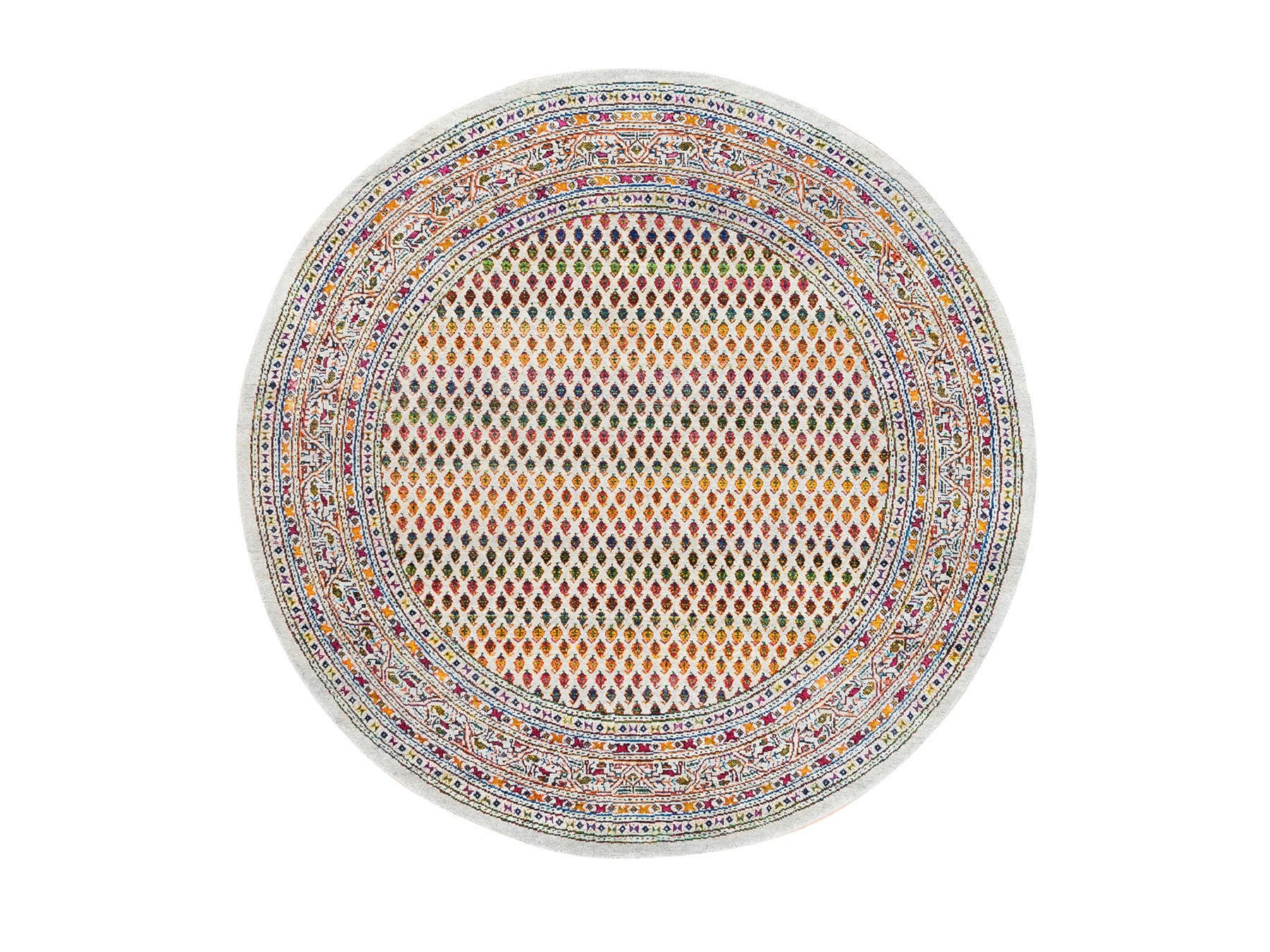Sarouk Modern / Contemporary hand-knotted wool/sari silk rug in Beige, 6' x 6' — SKU O062329