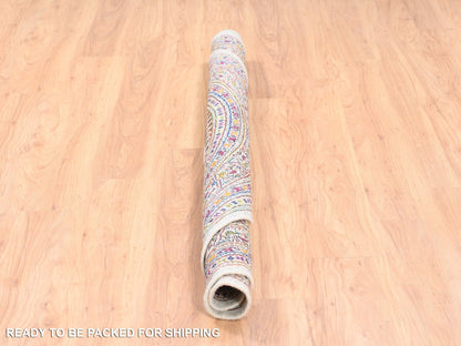 Sarouk Modern / Contemporary hand-knotted wool/sari silk rug in Beige, 6' x 6' — SKU O062329 (view 6)