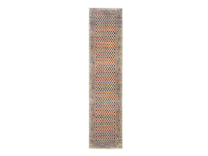 Sarouk Modern / Contemporary hand-knotted wool/sari silk runner in Beige, 2'4" x 10'2" — SKU O062330